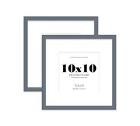 10x10 Grey Picture Frame with Mount for 8x8 Photos, Prints - Modern Square Wall Frame, Set of 2