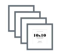10x10 Grey Picture Frame with Mount for 8x8 Photos, Prints - Modern Square Wall Frame, Set of 4