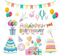 10x10 Inch Happy Birthday Thick Gel Clings Birthday Party Window Gel Cling Stickers for Party Supplies School Home Wall Blackboard Decorations, 2 Sheets
