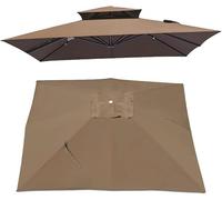 10'x10' Khaki Square Patio Umbrella Canopy Replacement - 2Tier UV30+ Cover for Roma Cantilever & Market Umbrella 8 Ribs Waterproof 300x300cm Outdoor Shade
