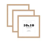 10x10 Oak Picture Frame with Mount for 8x8 Photos, Prints - Modern Square Wall Frame, Set of 3