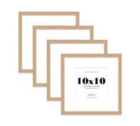 10x10 Oak Picture Frame with Mount for 8x8 Photos, Prints - Modern Square Wall Frame, Set of 4