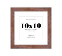 10x10" Rustic Wood Square Frame With Mount for 8x8" Pictures 28mm Edge Frame Display with Wall Hooks and Kickstand, 1 Pack