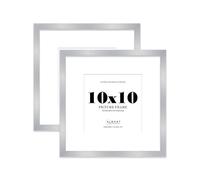10x10 Silver Picture Frame with Mount for 8x8 Photos, Prints - Modern Square Wall Frame, Set of 2