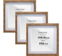 10x10'' Square Wood Photo Frame Set of 3 with Acrylic Front,25x25cm Walnut Effect Picture Frames with Acid Free 8x8'' Mount, for Wall Mount &Tabletop Display,Ideal for Home Gallery Decor & Gifts