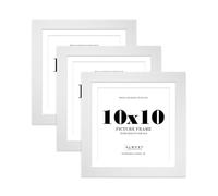 10x10" White Square Frame With Mount for 9x9" Pictures 28mm Edge Frame Display with Wall Hooks and Kickstand, 3 Pack