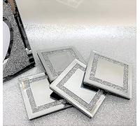 10x10cm Square Shape Sparkle Diamante Crushed Jewel Glass Glitter Coasters Set of 4 (Crushed Jewel Border)