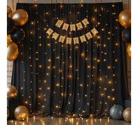 10x10ft Black Backdrop Curtains with Lights Photo Drapes Wrinkle Free Fabric Backdrop Curtain for Wedding Birthday Party Baby Shower Bridal Shower Home Party Background Decorations