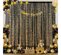 10x10ft Black Backdrop Curtains with Lights Wrinkle Free Chiffon Backdrop Curtain for Wedding Birthday Party Baby Shower Photo Shoot Bridal Shower Home Party Background Decorations