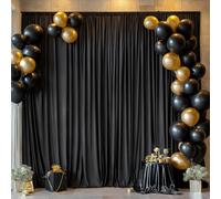 10x10ft Black Curtains Backdrop for Wedding Parties Wrinkle Free Black Curtains Photo Backdrop Drapes for Photography Birthday Baby Shower Soft Fabric Party Backgournd for Photoshoot 5x10ft, 2 Panels