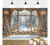 10X10ft Christmas Backdrop White Christmas Photography Backdrop, Winter Window Background Forest Scene Xmas Tree Photography Background Decor Photo Booth Props, White-1