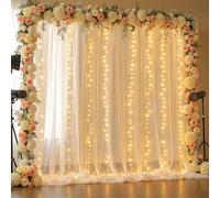 10x10FT Cream Wrinkle Free Backdrop Curtains with Lights String for Parties - Photo Curtain Backdrop with Lights for Wedding Decorations, Bridal Baby Shower Birthday Party Photography Background