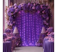 10x10ft Purple Backdrop Curtains with Lights Photo Drapes Wrinkle Free Fabric Backdrop Curtain for Wedding Birthday Party Baby Shower Bridal Shower Home Party Background Decorations