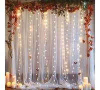 10x10ft White Tulle Backdrop Curtain With Lights String for Wedding Parties, Birthday, Bridal Baby Shower - Sheer Photography Background Home Decoration