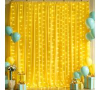 10x10ft Yellow Backdrop Curtains with Lights Wrinkle Free Fabric Backdrop Curtain for Wedding Birthday Party Baby Shower Photo Shoot Bridal Shower Home Party Background Decorations