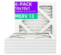 10x10x1 MERV 11 (6-Pack) Pleated Air Filter (Actual Size: 9.50" x 9.50" x 0.75") MPR 1000-1200 & FPR 7, Furnace Air Filters