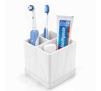 10x10x9cm Silicone Electric Toothbrush Holder,Bathroom toothbrush holder with drainage， Fitted with a removable tray，Soft and shock-resistant, for Home, Office（White marble pattern）