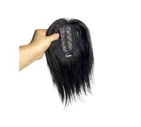 10X11cm Middle Part PU Scalp Clip In Toppers With 3D Air Bangs Fringe Invisible Human Hair Toppers For Women Womans Hair Topper(Natural Black 12inch)