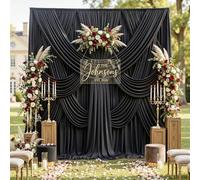 10x12 ft Black Backdrop Curtain, 2 Panels 5x12 ft Long Wrinkle Free Silky Polyester Fabric Wedding Backdrop Drapes Black Photo Back Drop Curtains for Parties Photography Background Cloth
