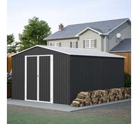 Garden Shed 10X12FT Metal Apex Roof Free Foundation Storage House Anthracite