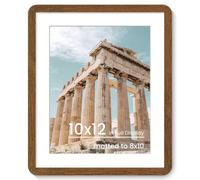 10x12in Solid Oak Wood Frame with Round Corner & HD Plexiglass, Walnut | Picture Frame with mat for 8x10in, Hanging Hardware Included, for Wall & Tabletop