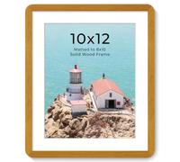 10x12in Solid Teak Wood Picture Frame with Round Corner & HD Plexiglass | Photo Frame with mat for 8x10in, Hanging Hardware Included, for Wall & Tabletop