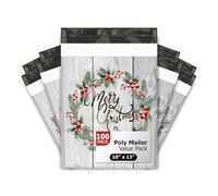 10x13 (100) Christmas Wreath Designer Poly Mailers Shipping Envelopes Premium Printed Bags