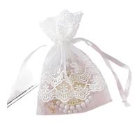 10X14CM Five Petal Flower White Lace Yarn Bag Folded Bottom Jewelry Drawstring Creative Gift Slub Pocket(2007(10X14CM),10PCS)