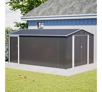 (10X14FT, Anthracite) BIRCHTREE Garden Shed Metal Apex Roof Outdoor Storage With Free Foundation