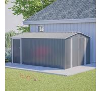 (10X14FT, Grey) BIRCHTREE Garden Shed Metal Apex Roof Outdoor Storage With Free Foundation