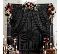 10x15 ft Black Backdrop Curtain Panels for Wedding Parties, Wrinkle Free Silky Polyester Photo Backdrop Drapes 2 Panels 15 ft Long Back Drop Cloth Drapety for Birthday Photography Background Curtain