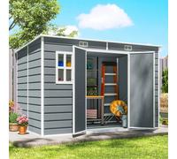 10x4ft Plastic Garden Shed Resin Outdoor Storage Floor Windows Lockable Grey