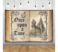 10x6.5ft Fairy Tale Book Backdrop Vintage Magic Book Old Castle Flower Princess Birthday Photography Background Once Upon a Time Medieval Palace Floral Butterfly Wedding Party Decorations Banner