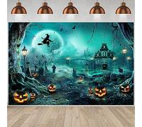 10x6.5FT Halloween Backdrop Halloween Photo Horror Moon Night Scary Castle Cemetery Pumpkin Lantern Photography Background Kids Adult Family Halloween Party Decorations Banner Photo Booth Props