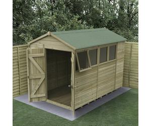 10x6 Forest Timberdale TG Pressure Treated Double Door Apex Shed - With 3 Fixed Windows and 1 Opening Window - Delivery Only