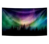 10X7FT Fabric Northern Lights Backdrop Forest Aurora Borealis Night Sky Portrait Background Birthday Party Decoration Banner Winter Landscape Polar Lights Wallpaper Photo Booth Studio Props