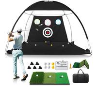 10x7FT Golf Net with Foldable Tri-Turf Practice Mat, All-in-1 Golf Hitting Aid with Scoreboard & Target, Chipping Training Nets for Backyard Driving, Ideal Gifts for Men Dad Husband Boys (10x7ft)