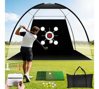 10x7ft Golf Practice Net for Garden, Simulator Training Set with Mat & Bag | Backyard simulator hitting cage with tri-turf mat & bag. Heavy-duty 600D fabric & 270g mesh for indoor/outdoor driving.