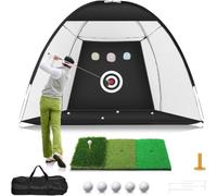 10x7FT Golf Practice Net with Hitting Mat & Balls, Portable Golf Hitting Net for Backyard Driving, Chipping & Swing Training, Indoor Outdoor Golf Training Aid with Target & Carry Bag
