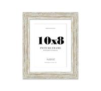 10x8" Distressed White Oak Picture Frame with 8x6" Mount - Industrial Photo Frame with Distressed Finish, Wall Hooks and Kickstand, 32mm Edge - 1 Pack