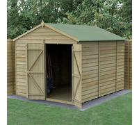 10x8 Forest 4Life Overlap Windowless Apex Wooden Shed with Double Doors - 10 x 8 Forest Overlap Apex Shed - No Windows - Pressure Treated - With Insta