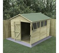 10x8 Forest Timberdale TG Pressure Treated Double Door Apex Shed - With 3 Fixed Windows and 1 Opening Window - With Installation