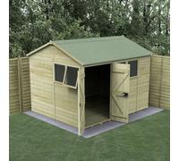 10x8 Forest Timberdale TG Pressure Treated Double Door Reverse Apex Shed - With 3 Fixed Windows and 1 Opening Windows - With installation