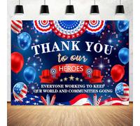 10x8 ft Thank You to Our Heroes Banner Decorations, Patriotic Happy Veterans Day Backdrop Background for Greeting Police Military Army Employees Heroes Theme Party Supplies