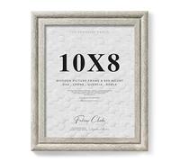10x8 Grey Picture Frame with White Mount, Wood Grain Effect Rustic Nordic Style Wooden Photo Frame for Home or Office