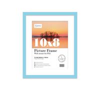 Almost Frameless 10x8 Light Blue Picture Frame With Mount for 8x6 Print, Poster or Photo Poster, Photo, Artwork, or Print. Thin Edge Slim Frame Portrait and Landscape Display with Wall Hooks