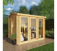Mercia 3 x 2.5 m Reverse Apex Log Cabin - 19 mm - L263.7 x W302.4 x H253.4 cm in Brown Mercia Brown