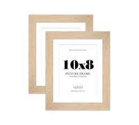 10x8 Oak Frame With Mount for 8x6 Pictures 28mm Edge Portrait and Landscape Display with Wall Hooks and Kickstand, 2 Pack