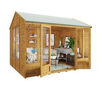 10x8 Reverse Apex Wooden Summer House ShedVersatile Log Cabin Garden Room with Double Doors Tongue & Groove TearResistant FeltIdeal Tiny Home or Garden Office