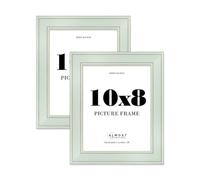 10x8 Sage Green Picture Frame - Shabby Chic Photo Frame with Distressed Finish, Gold Trim, Wall Hooks and Kickstand, 37mm Edge - 2 Pack